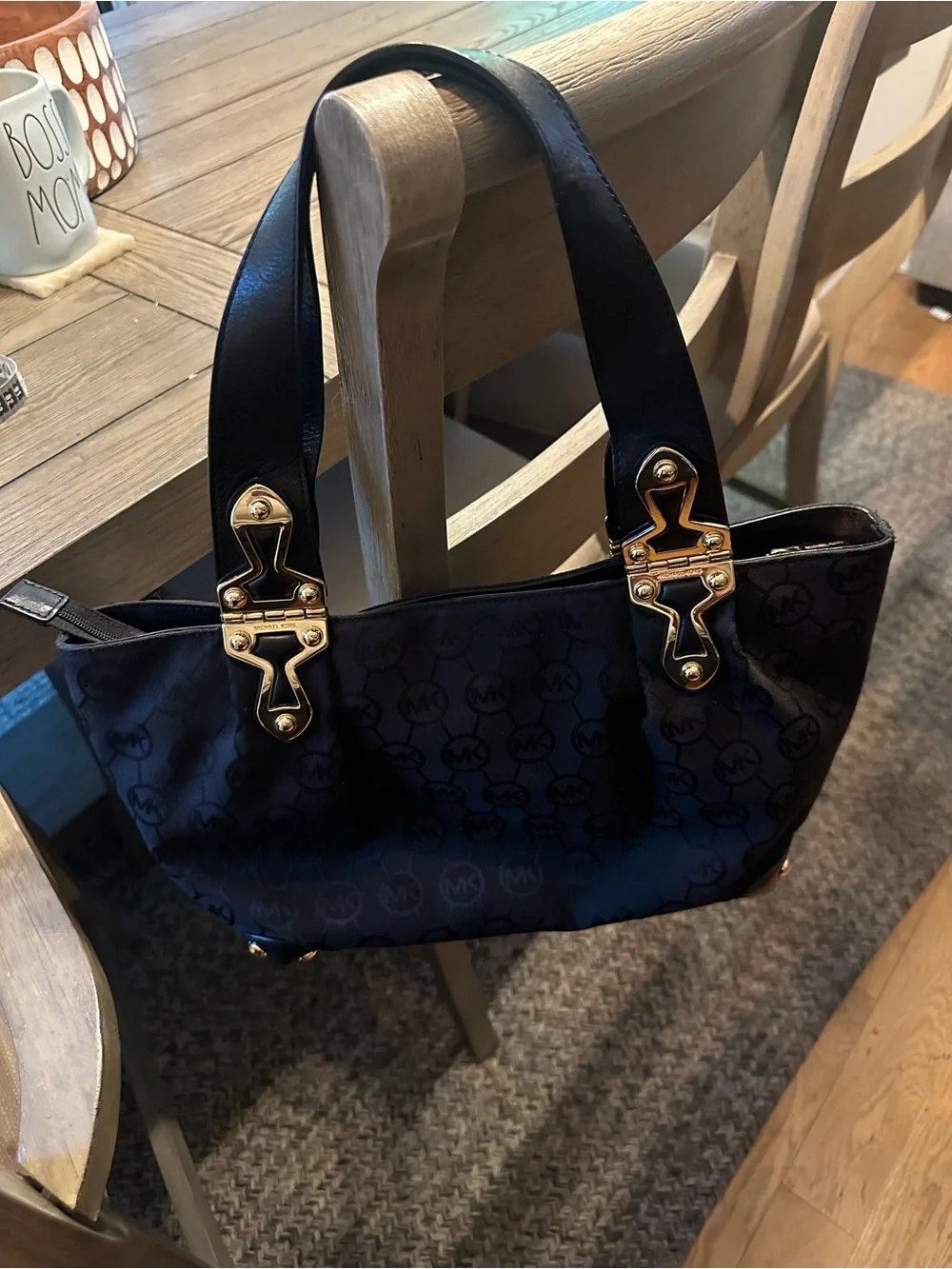 Michael Kors Black MK Logo Shoulder Bag with Gold-Tone Hardware